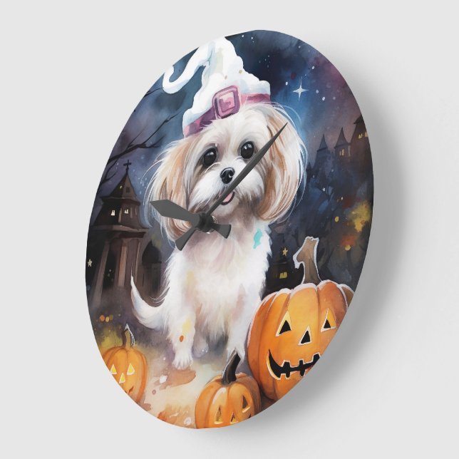 Relógio Grande Halloween Malti Tzu Com Pumpkins Assustado (Ângulo)
