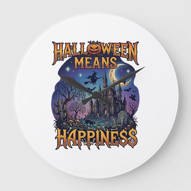 Relógio Grande Halloween Significa Felicidade Castelo Assombrado  (Frente)
