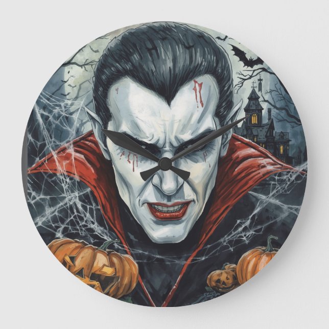 Relógio Grande Halloween, Vampiro Sedento, Campo de Abóboras (Frente)