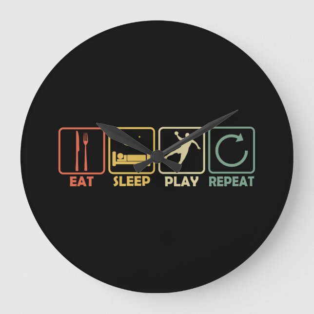 Relógio Grande Handball Player Circle Runner Eat Sleep Retro (Frente)