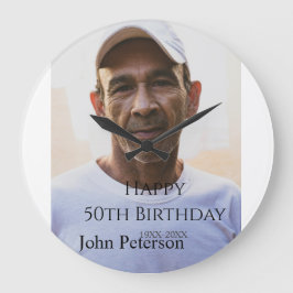 Relógio Grande Happy 50th birthday name photo year man simple min