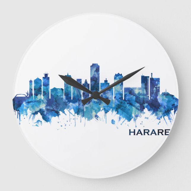 Relógio Grande Harare Zimbabwe Skyline Blue (Frente)