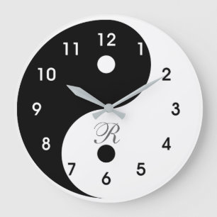Relógio Grande Harmony Yin Yang Monograma Wall Clock