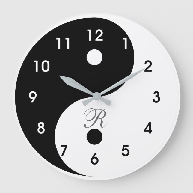 Relógio Grande Harmony Yin Yang Monograma Wall Clock (Frente)