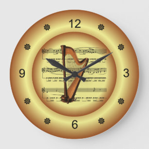 Relógio Grande ~ Harp ~ Sheet Music ~ Dourado Background ~