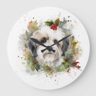 Relógio Grande Havanês de Natal Wreath Festivo Pup