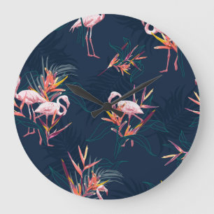 Relógio Grande Hawaiian Flamingo: Trabalho de arte Tropical Vinta