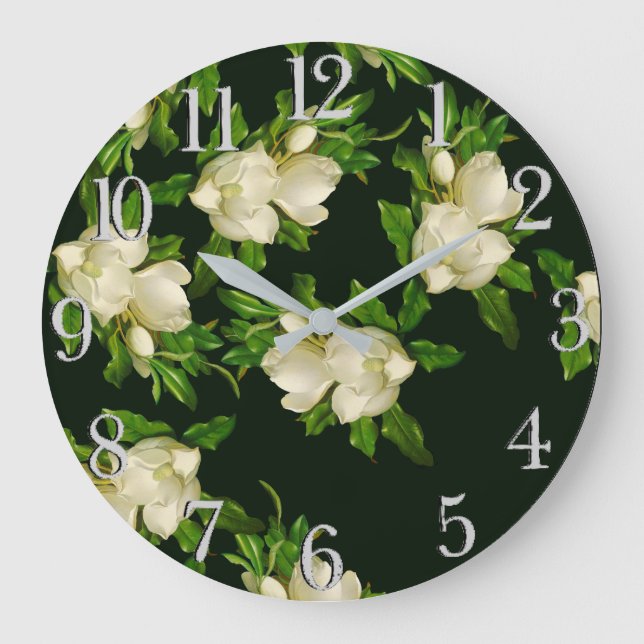 Relógio Grande Heade Magnolia Flor Blossomo Wall Clock (Frente)