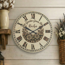 Relógio Grande Her Garden Grows Here | Custom Name wall clock