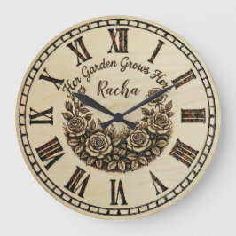 Relógio Grande Her Garden Grows Here | Custom Name wall clock