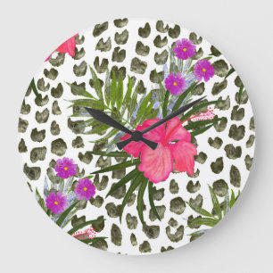 Relógio Grande Hibiscus Animal: Padrão Sem Costura De Aquarela.