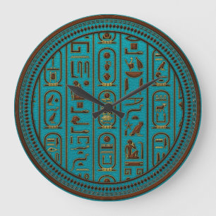 Relógio Grande Hieroglyphs de couro dourados gravados na cerceta