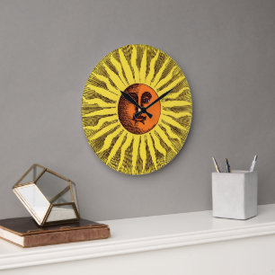 Relógio Grande Hippie feliz de sorriso Sun do amarelo celestial