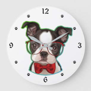 Relógio Grande Hipster de Arte Bastante Pop de Boston Terrier Dog