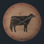 Relógio Grande Holstein Cow Silhouette Faux Weathered Wood Rustic<br><div class="desc">Relógio de Muro de Fazenda Decorativo. Este relógio de vaca do país é divertido para casa ou escritório. Um relógio decorativo perfeito para uma cozinha rural. Veja o Doodle World de Jenn para mais silhuetas de animais fazendas decor caseiro e presentes de amante de vacas de Holstein.</div>