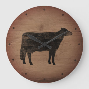 Relógio Grande Holstein Cow Silhouette Faux Weathered Wood Rustic