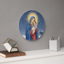 Relógio Grande Holy Mother Mary and Baby Jesus Wall Clock