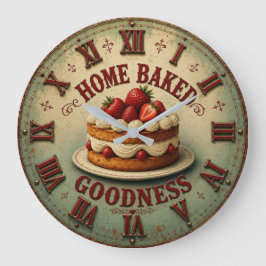 Relógio Grande Home Baked Strawberry Cake Vintage Farmhouse