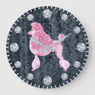 Relógio Grande Hora do Cachorro de Diamante Rosa Posh Poodle