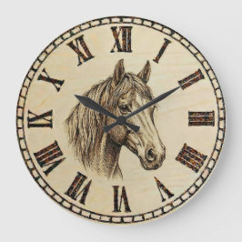 Relógio Grande Horse Portrait Wall Clock - Rustic Elegance
