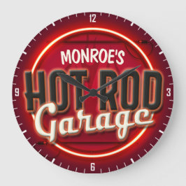 Relógio Grande Hot Rod Flames Nome Personalizado Garagem Personal