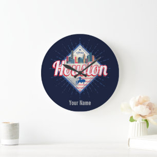 Relógio Grande Houston Skyline Texas Estados Unidos Vintage EUA
