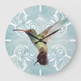 Relógio Grande Hummingbird com fundo florescente