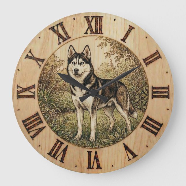 Relógio Grande Husky in Spring Park Wall Clock (Frente)