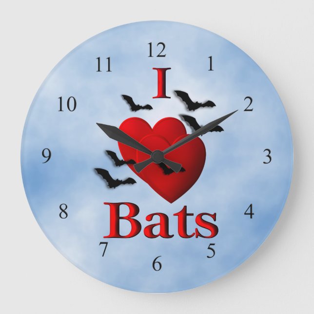 Relógio Grande I Heart Bats Cloudy Day Kitchen Clock (Frente)