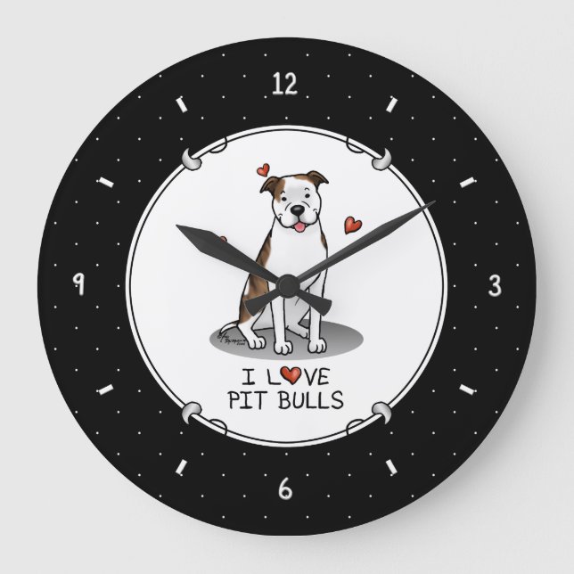 Relógio Grande I Love Pit Bulls (lt brindle white 3) (Frente)
