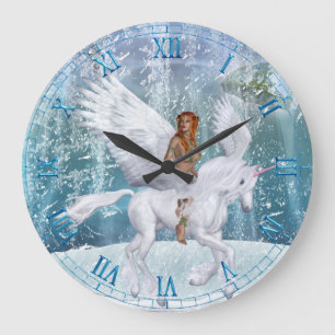 Relógio Grande Ice Unicorn e Faerie Wall Clock