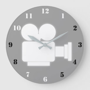 RELÓGIO GRANDE ÍCONE DE CÂMERA DE CINZAS MINIMALISTA COM NÚMEROS