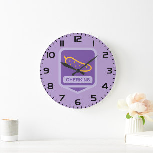 Relógio Grande Ícone de Pepino Gherkin Divertido Roxo e Amarelo