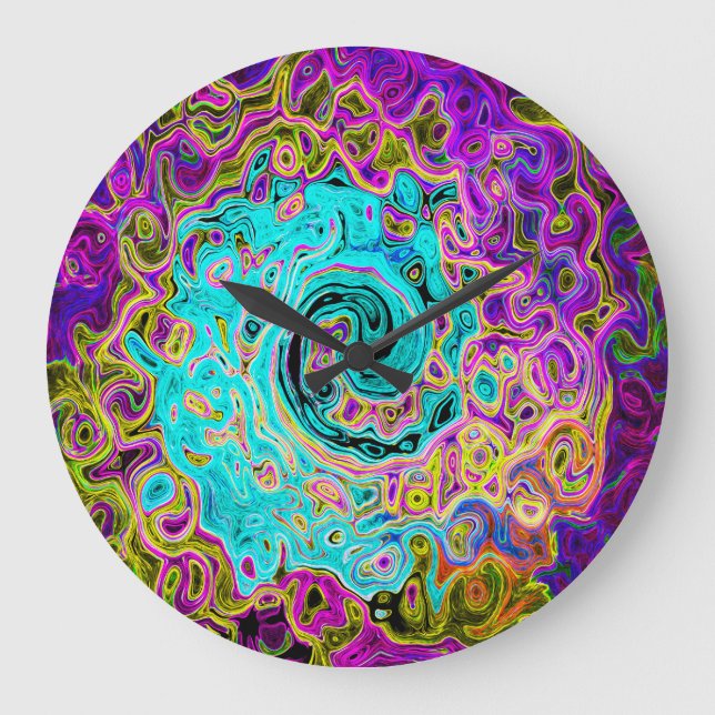 Relógio Grande Icy Aqua Blue Groovy Abstract Retro Liquid Swirl (Frente)