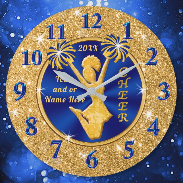 Relógio Grande Ideias de presentes do Cheerleader personalizado (Senior cheer gift ideas. Cheerleader bedroom decor. Cheerleader Clock. Cheer squad gift ideas. Blue)