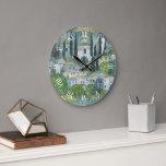 Relógio Grande Igreja (Kirche) em Cassone por Gustav Klimt<br><div class="desc">Igreja em Cassone - Paisagem com Cyprestes (também conhecida por Kirche em Cassone - Landschaft mit Zypressen) (1913) por Gustav Klimt é uma pintura de arte simbolista da era vitoriana, simbolismo, que apresenta uma igreja na cidade de Cassone com edifícios de pedra e ciprestes à beira do lago Garda, em...</div>