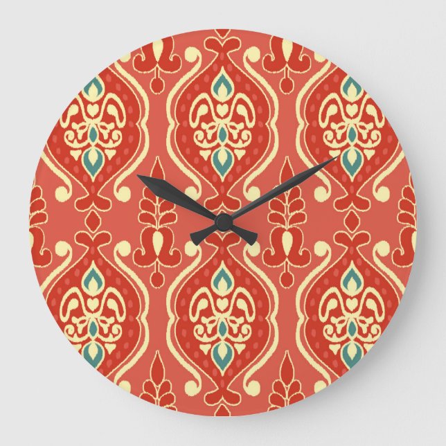 Relógio Grande Ikat artesanal: Tecido de Boho Étnico (Frente)