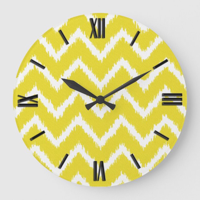 Relógio Grande Ikat Chevrons - Amarelo e branco de mostarda (Frente)