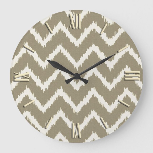 Relógio Grande Ikat Chevrons - Taupe tan e beige (Frente)