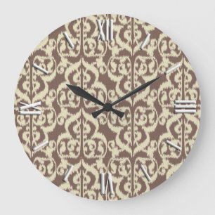 Relógio Grande Ikat Moorish Damask - bege e taupe