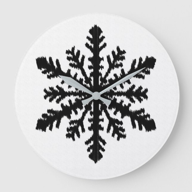 Relógio Grande Ikat Snowflake - Branco e preto (Frente)