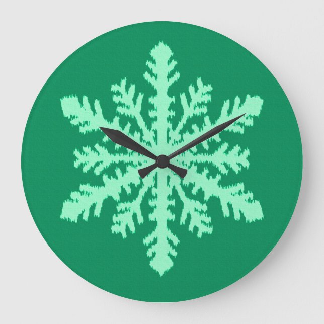 Relógio Grande Ikat Snowflake - Pinheiro e horta verdes (Frente)