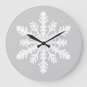 Relógio Grande Ikat Snowflake - Silver grey and white