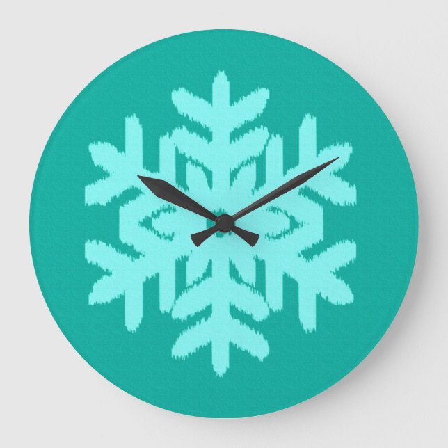Relógio Grande Ikat Snowflake - Turquesa e aqua (Frente)