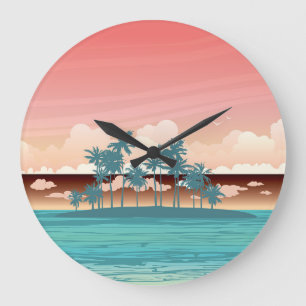 Relógio Grande Ilha do coco Verde: Ilustração do pôr do sol.