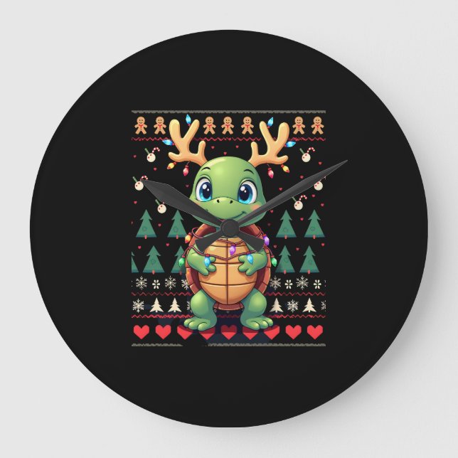 Relógio Grande Iluminação de Tartaruga de Natal no Estilo Suéter  (Frente)
