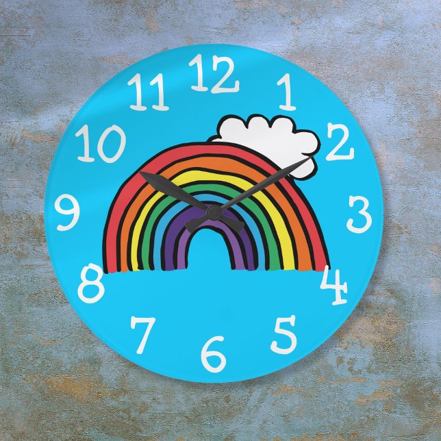Relógio Grande Ilustração Colorida do Arco-íris (Colorful Rainbow Illustration Large Clock)