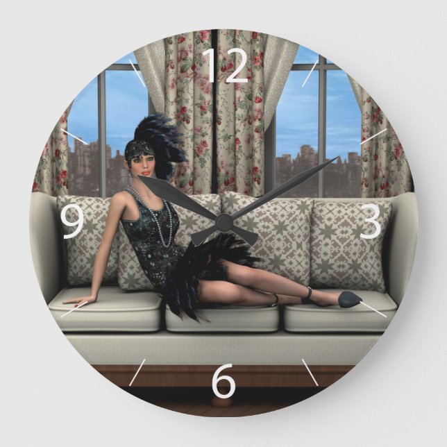 Relógio Grande Ilustração de Arte da Moda Flapper dos Anos 20 (Frente)