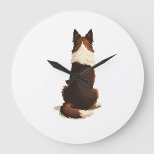 Relógio Grande Ilustração de cachorro Border Collie vintage por t