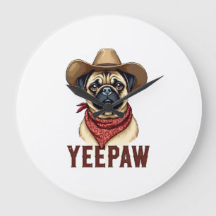 Relógio Grande Ilustração de cachorro ocidental YeePaw Pug Cowboy